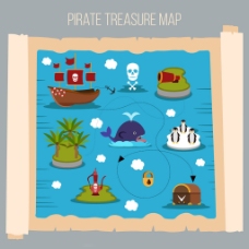彩色海盗宝藏地图