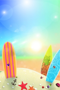 阳光沙滩海洋七彩矢量广告背景