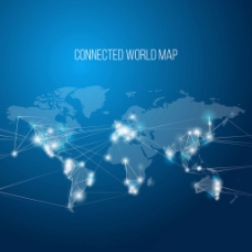 @世界白色连接线蓝色世界地图背景