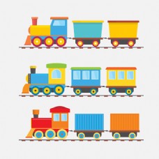 卡通火车卡通三个彩色火车与机车矢量素材