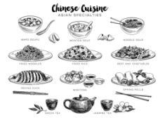 茶中国美食素描图片