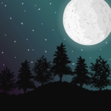 月亮和树剪影星空背景