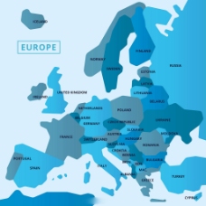 蓝色调欧洲地图矢量素材