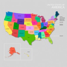 简约彩色美国地图矢量设计素材