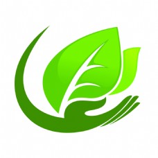 标志设计绿色环保手托树叶商业标志装饰图案设计元素