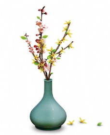 SPA插图中国风蓝色花瓶插花装饰图案设计元素素材