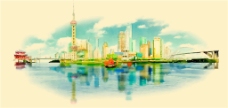 上海风景水彩画矢量素材下载