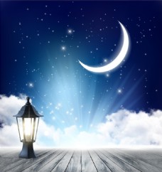 小夜灯和月亮背景矢量素材下载