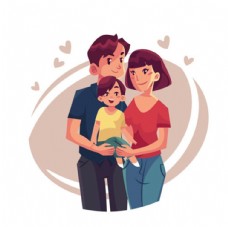 卡通三口幸福家庭插图