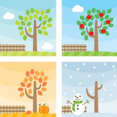 四季树木插画