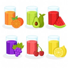 玻璃风格六个扁平风格玻璃杯装的果汁插图