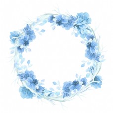 蓝色水彩花卉边框背景