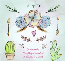 礼物装饰7款水彩绘婚礼植物和装饰矢量图