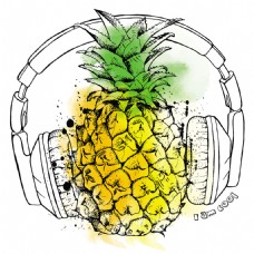 卡通菠萝戴耳机的菠萝图片