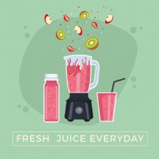 红色水果榨汁机和水果切片广告背景