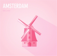 荷兰阿姆斯特丹风车海报矢量素材下载