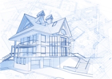 建筑素材房屋建筑蓝图线稿矢量素材下载