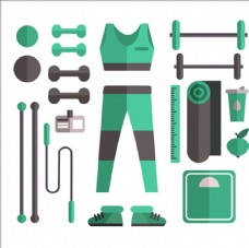 卡通绿色女性健身器材元素