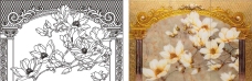 欧式花纹背景欧式玉兰花艺术玻璃背景墙