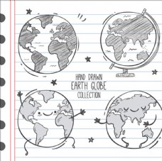 地球日四款手绘简笔卡通地球