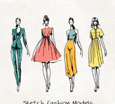 4款彩绘时尚模特设计矢量素材