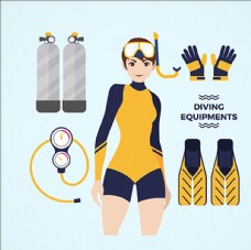 运动用品平面潜水运动女性用品元素