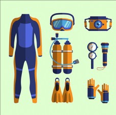潜水用品扁平化潜水运动用品元素