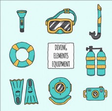 潜水用品卡通潜水运动用品元素