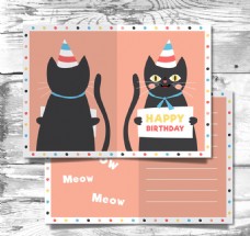 可爱黑猫生日祝福卡矢量素材