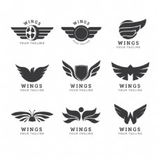 各种双翼翅膀标志logo平面设计素材