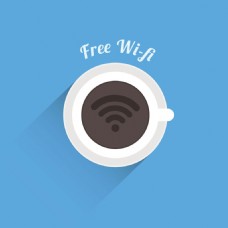 扁平风格免费wifi咖啡杯蓝色背景