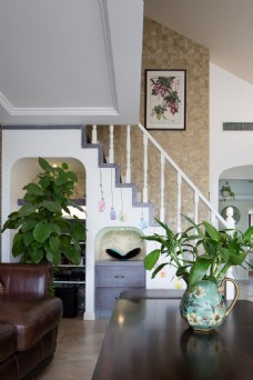 楼梯设计美式大厅茶几楼梯背景墙设计图