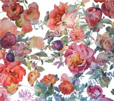 欧式花纹背景彩绘花朵布艺壁纸图片