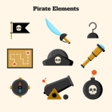 其他设计海盗帽与其他海盗元素平面设计素材