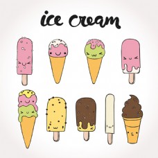 各种手绘线描风格冰淇淋雪糕图标