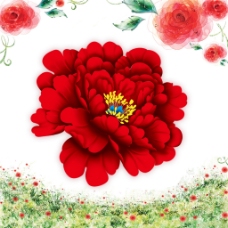 牡丹小清新唯美花卉创意甜美背景风景插画平面图