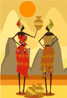 民族手绘矢量非洲插画