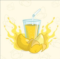 新年水果手绘芒果汁插图