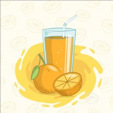 进口蔬果手绘橙汁插图