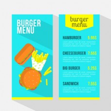 蓝色汉堡插图菜单模板