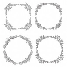 黑白花卉圆形装饰花边矢量素材