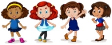 不同人种的四个小女孩插图