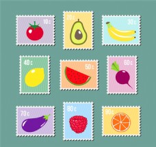 牛油果9款创意蔬菜水果邮票矢量素材