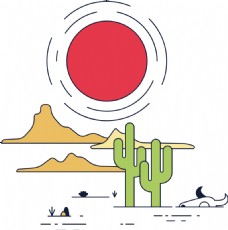 手绘扁平沙漠景观插画