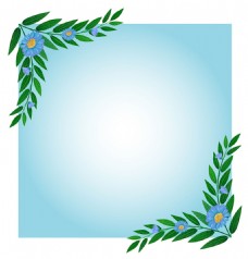 欧式花纹背景绿色树叶插图花边蓝色渐变背景模板