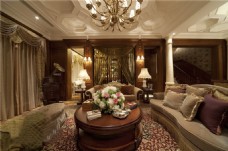 美发厅设计美式豪华客厅茶几沙发设计图