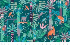 欧式花纹背景树林里的动物布艺壁纸图