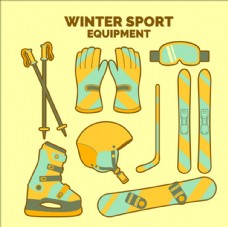 运动用品复古风滑雪运动配件用品元素
