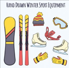 手绘滑雪运动用品配件