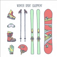 卡通滑雪运动配件元素
